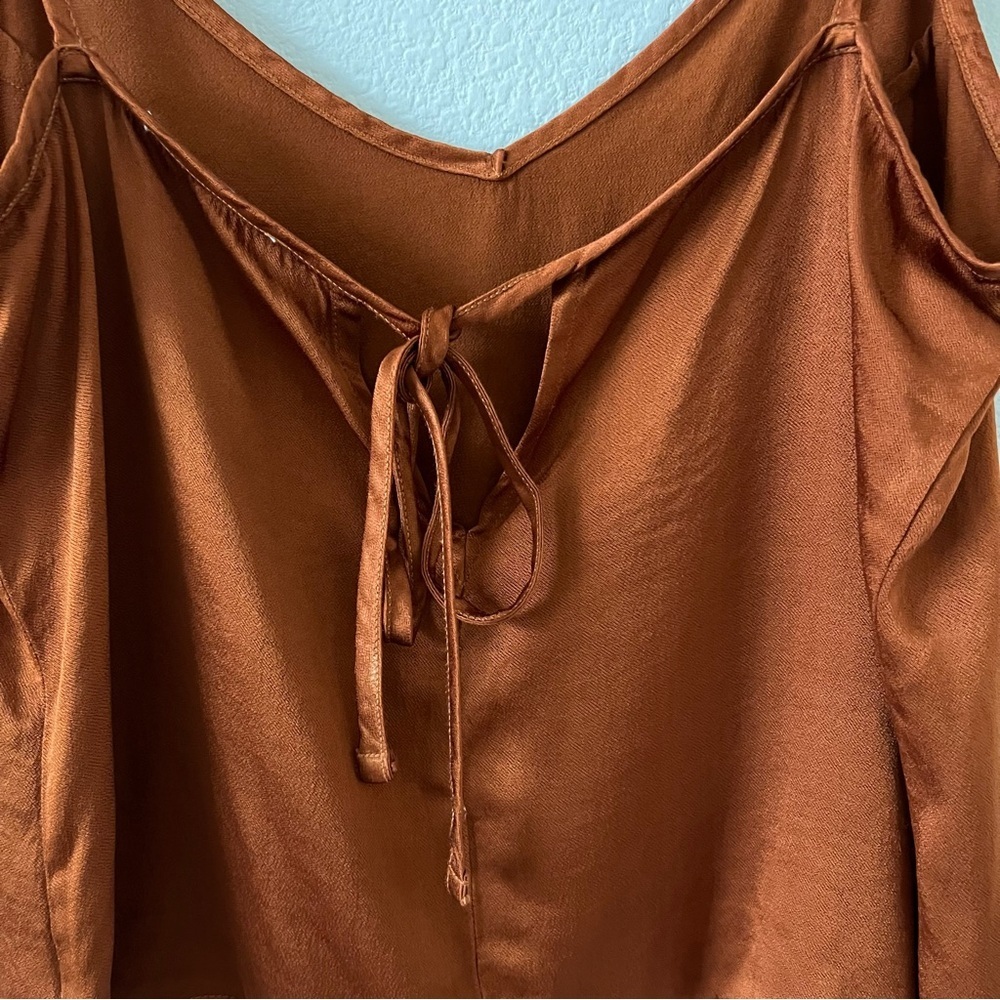 NWT LACAUSA Anthropologie Rust Brown Tie Back V-Neck Cami Medium - Picture 9 of 13
